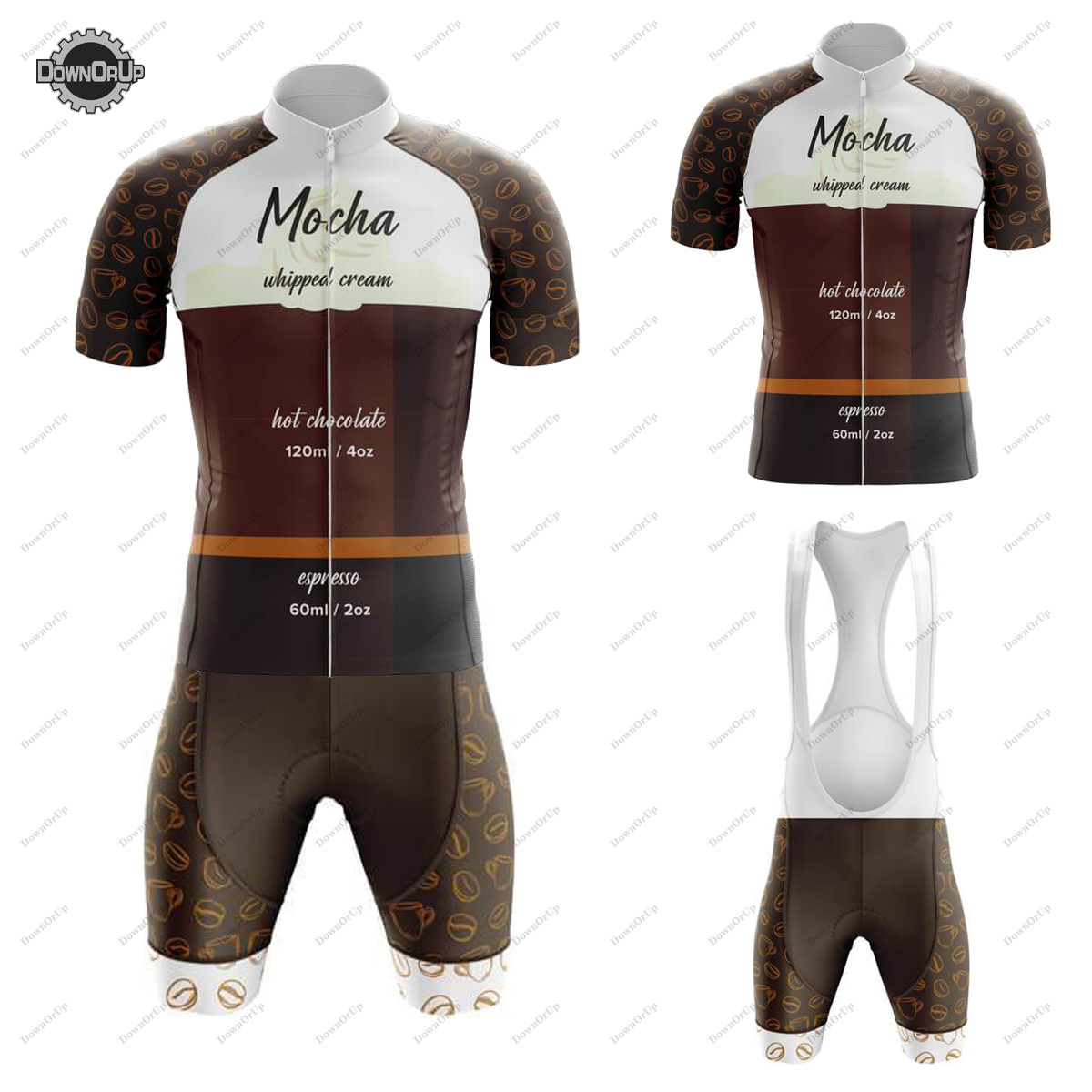Summer Clothing List - ชุดเสื้อเจอร์ซีย์ปั่นจักรยานสำหรับผู้ชาย ลาย Coffee List Mocha แขนสั้น