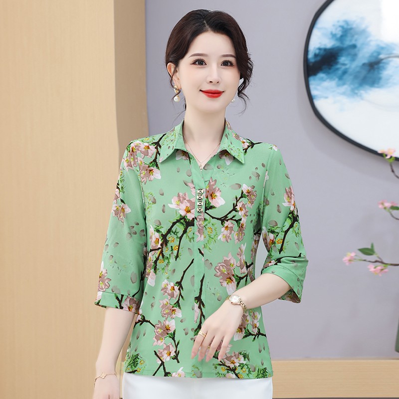 Summer Clothing For 70 Year Old Woman - เสื้อเบลาส์แขนสั้นสำหรับผู้หญิง, เสื้อเบลาส์ลำลองทรงหลวมเสื้อฤดูร้อนแฟชั่นวินเทจสำหรับคอปกเสื้อคุณแม่วัยกลางคน