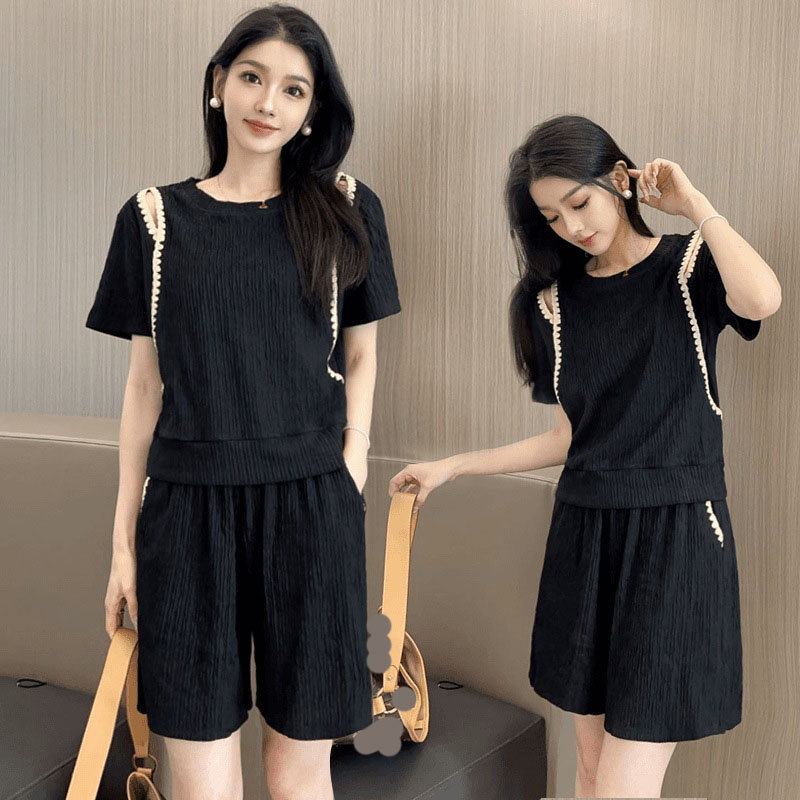 Off Shoulder Blouse - เกาหลีแฟชั่นปิดไหล่เสื้อยืด 2 ชิ้นชุดผู้หญิงAll-Matchหลวมสบายๆกางเกงขาสั้นชุดStreetwear Contrast Patchworkชุด