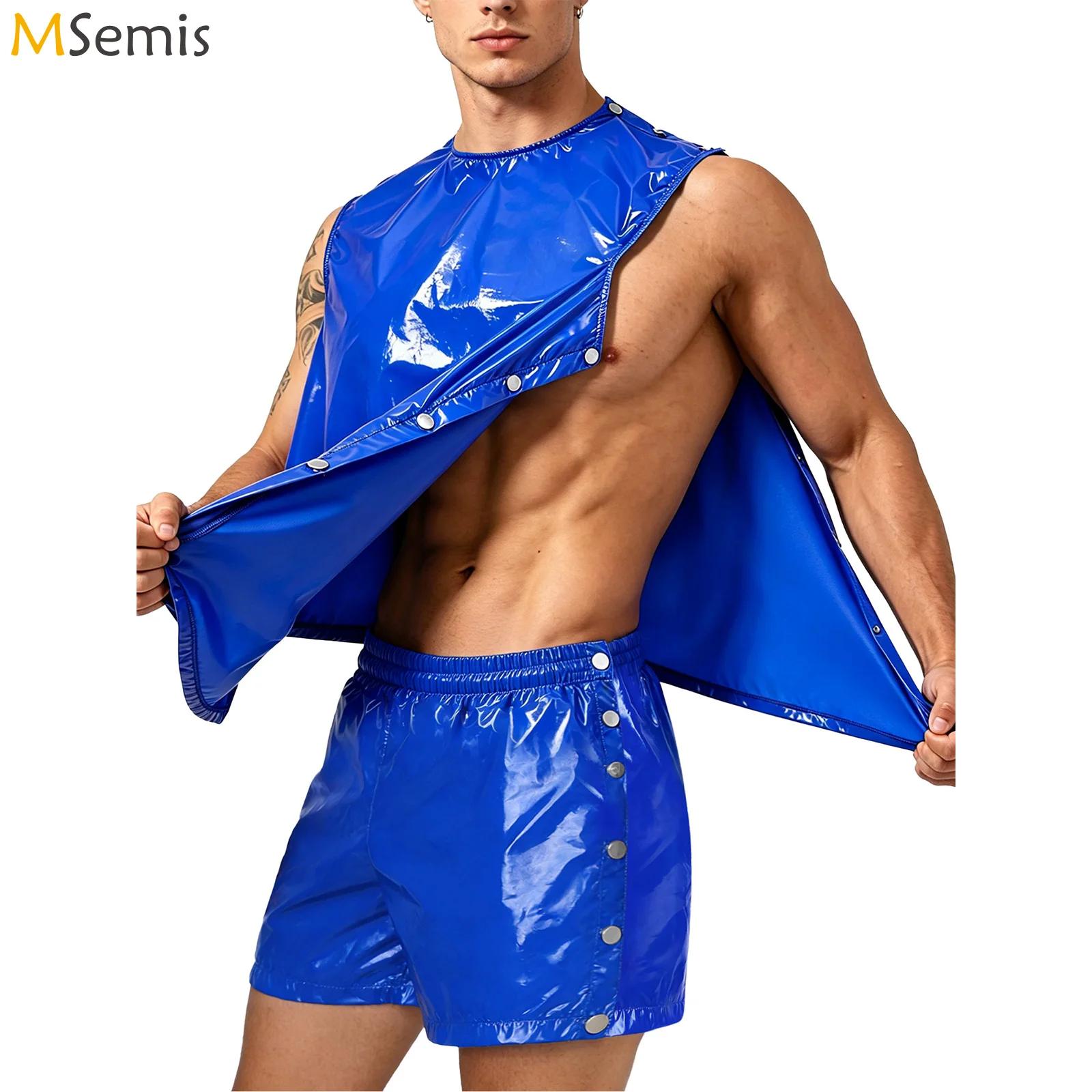 Summer Clothing Men - ชุดเสื้อกล้ามกันน้ำสำหรับผู้ชายที่มีความต้องการพิเศษ พร้อมกางเกงบ็อกเซอร์ติดกระดุมด้านข้าง ชุดสองชิ้น เสื้อผ้าสำหรับผู้ที่มีความต้องการพิเศษ