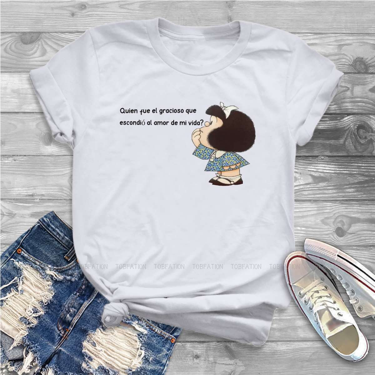 Summer Clothing Essentials Women - คำ Essential เสื้อผ้าผู้หญิง Mafalda Quino การ์ตูนสาวการ์ตูนขนาดใหญ่เสื้อยืด