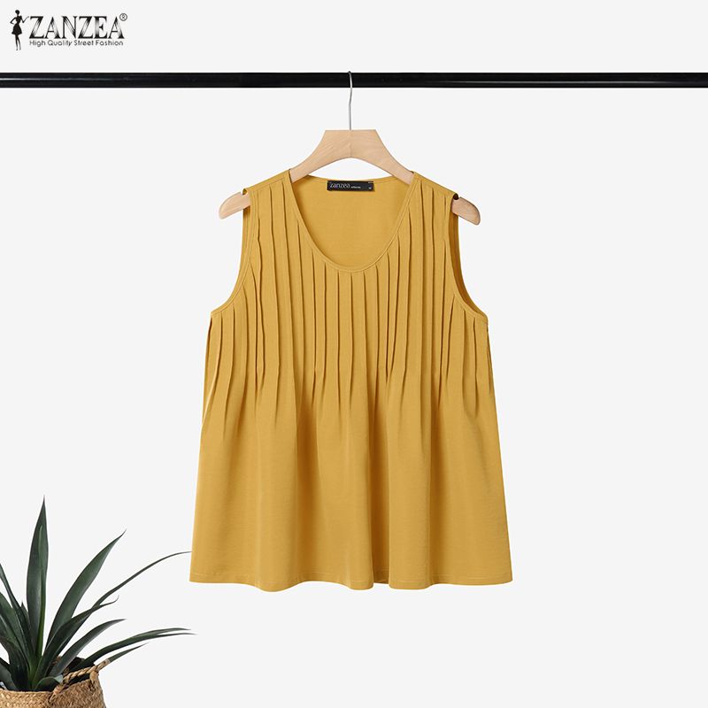 Summer Clothing Holiday - ZANZEA เสื้อกล้ามผู้หญิงไซส์ใหญ่ 5XL ทรงหลวมแบบลำลองสำหรับฤดูร้อน ทรงเอไลน์ ไม่มีแขน