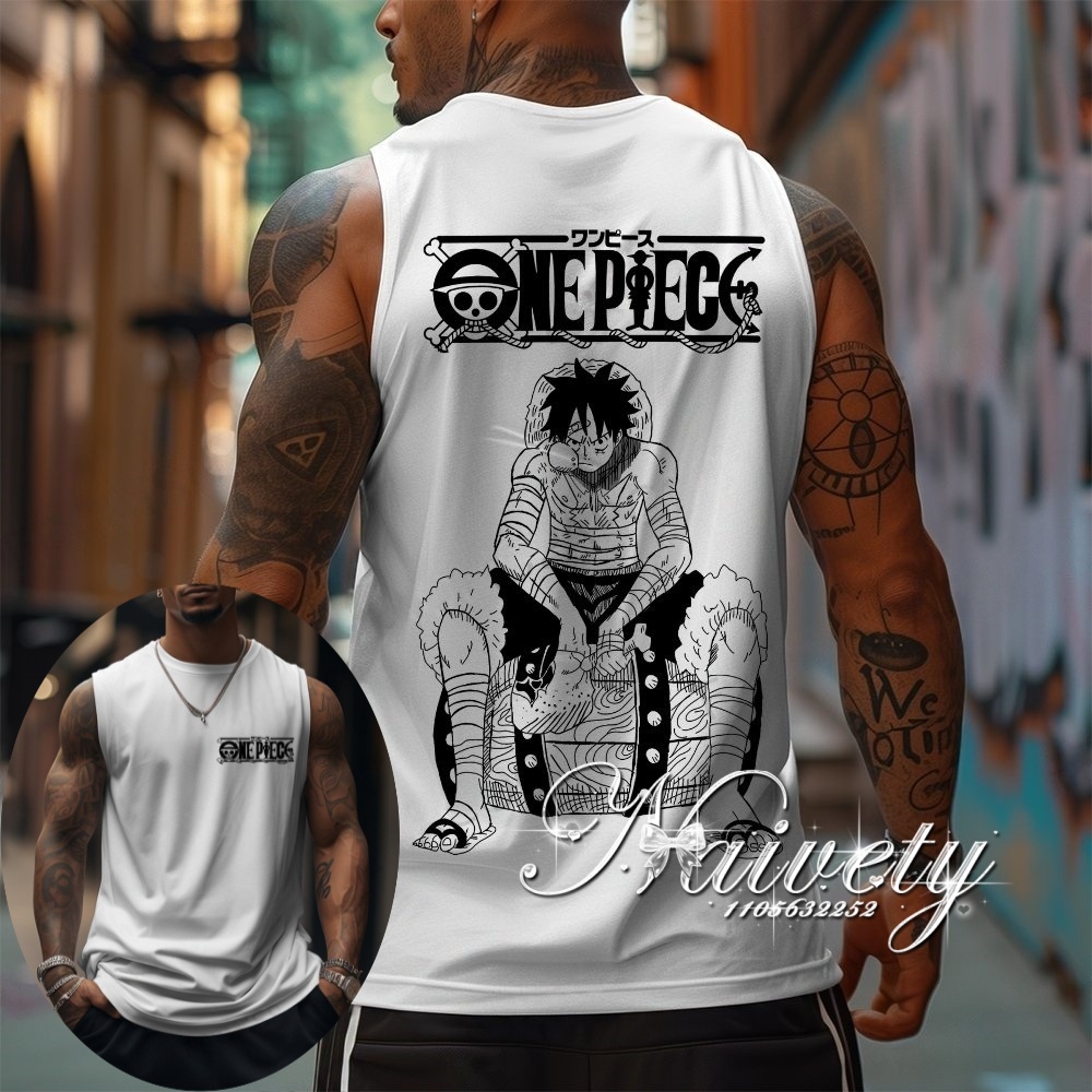 Summer Edit Clothing - เสื้อกล้ามลายการ์ตูนลูฟี่ ซัมเมอร์ฮอต 2026 แบบไม่มีแขน แห้งเร็ว สำหรับผู้ชายและเด็ก