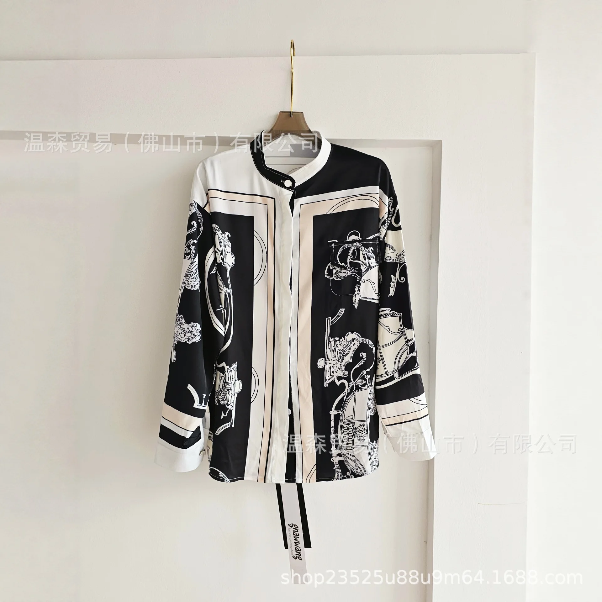 Vintage Summer Clothing Brand - เสื้อเชิ้ตแขนยาวคอโอ แบรนด์ดีไซเนอร์สไตล์ฝรั่งเศสแบบบาโรก ผ้าซาตินพิมพ์ลาย สำหรับผู้หญิง เสื้อเชิ้ตลำลอง เสื้อผู้หญิง