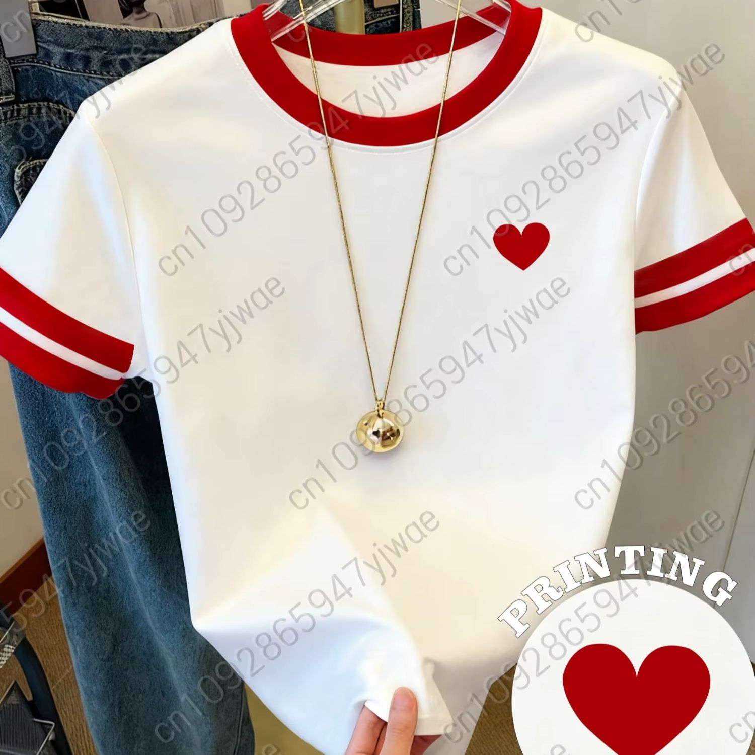 Summer Edit Clothing - เสื้อยืดแขนสั้นลายหัวใจสีแดงสำหรับวันวาเลนไทน์ คอกลม สำหรับผู้หญิง ออกกำลังกายกลางแจ้ง เสื้อผ้าผู้หญิงไซส์ใหญ่