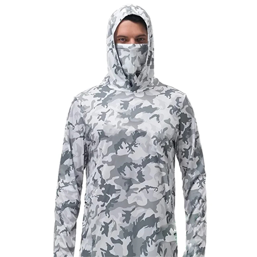 Summer Clothing Men - เสื้อฮู้ดตกปลาสำหรับผู้ชาย ลายพราง แขนยาว แห้งเร็ว ป้องกันรังสียูวี