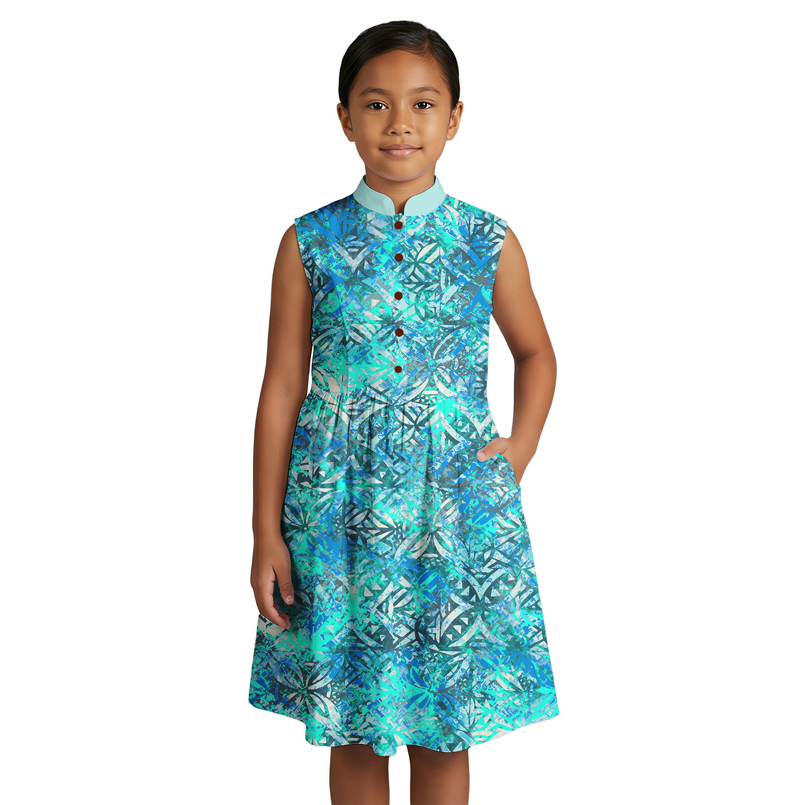 Summer Loving Kids Clothing - ชุดเดรสเด็กสไตล์โพลีนีเซียนน่ารักแบบมีดีไซน์พิเศษสำหรับใส่ไปชายหาด ชุดเดรสฮาวายสำหรับเด็กผู้หญิง แขนกุด แบรนด์บูติกยอดนิยม