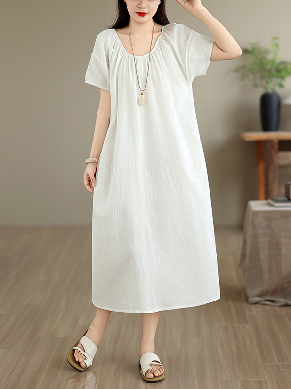 Summer Clothing Outlet - เดรสผ้าฝ้ายลำลองใหม่สำหรับฤดูร้อน ทรงหลวม สวมใส่สบาย ช่วยพรางหุ่น เดรสยาว แฟชั่นสำหรับผู้หญิง