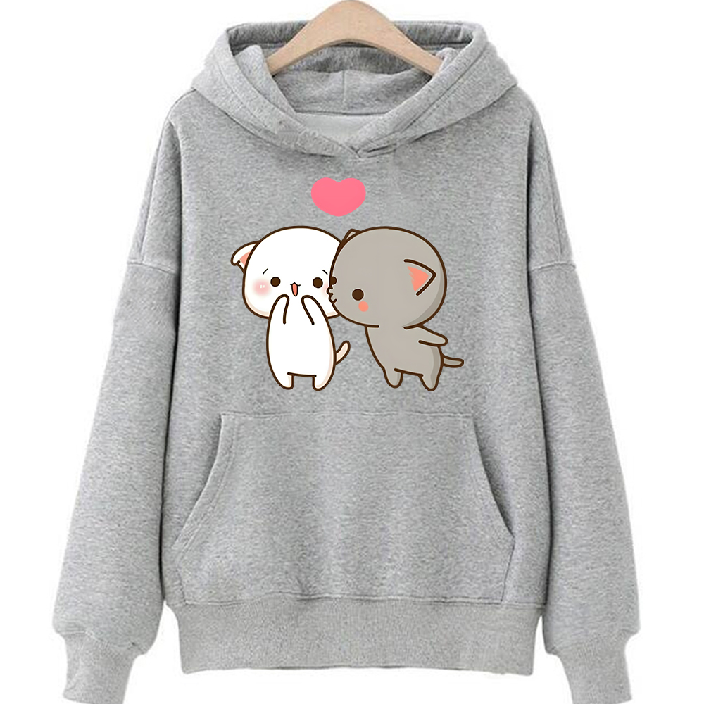 Summer Clothing For 70 Year Old Woman - พีชและ Goma Mochi แมวการ์ตูนพิมพ์ Hoodie เสื้อผ้าสตรี