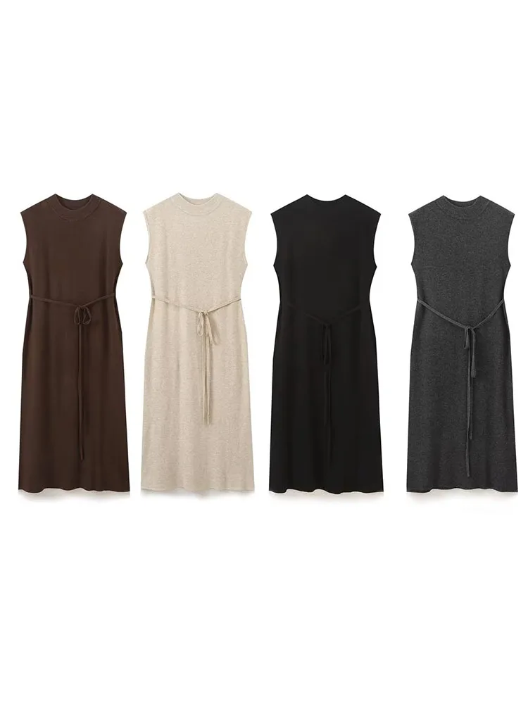Summer Clothing Options - Pop 2024 ยุโรปและสไตล์อเมริกันเสื้อผ้าสตรีใหม่สี่สีแฟชั่นคลาสสิกเข็มขัดชุดถัก