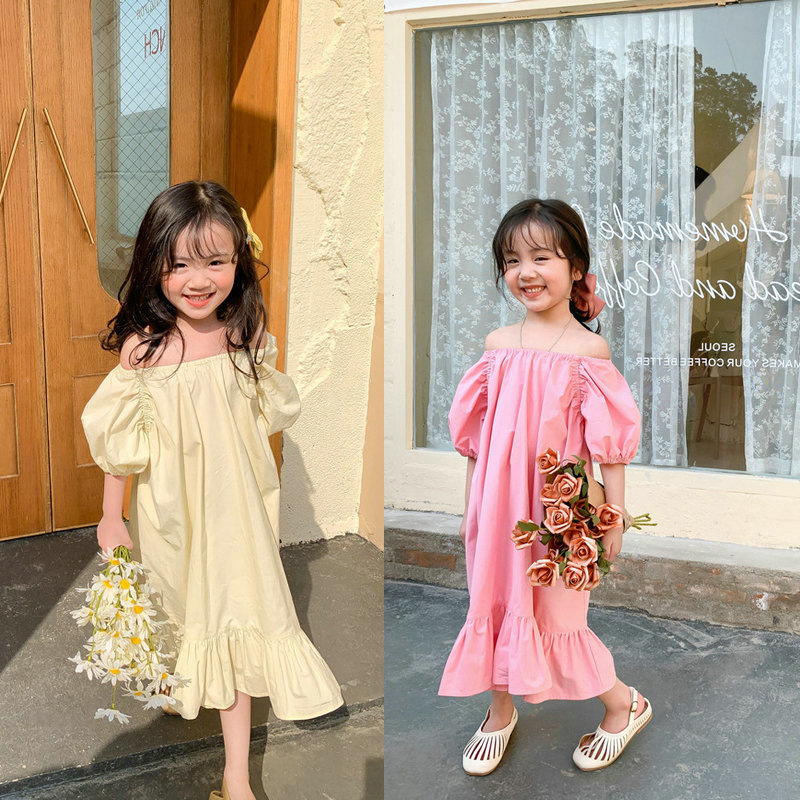Summer Loving Kids Clothing - ฤดูร้อนสบายๆเด็กทารกผ้าฝ้ายหวานธรรมดาพัฟแขนรุ่ยไหล่ชุดเจ้าหญิงเด็กน่ารักชุดเสื้อผ้า 2-8 ปี