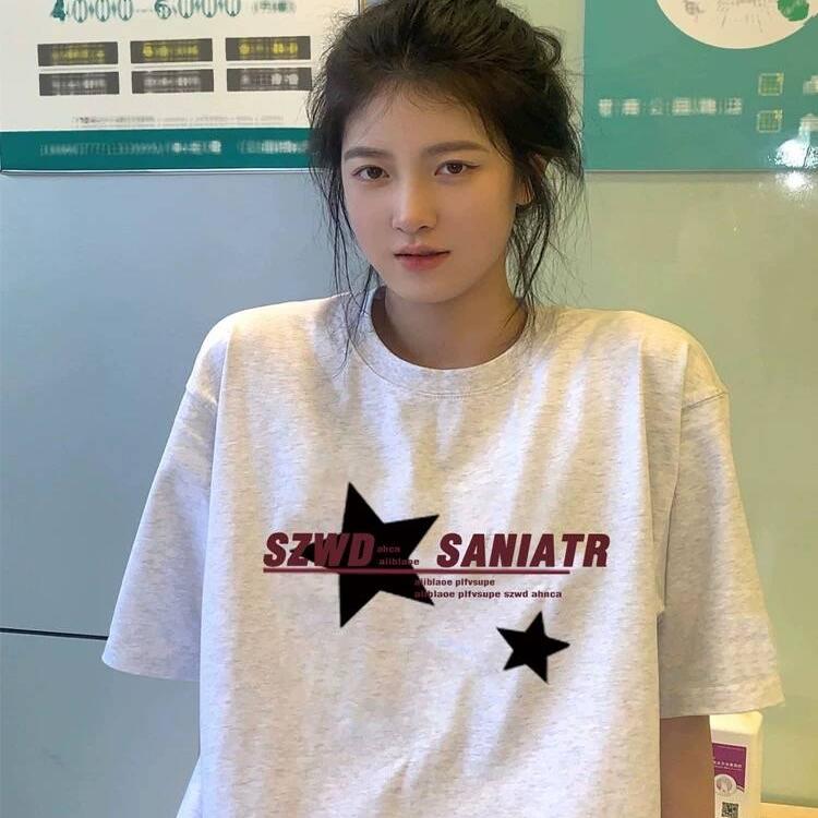 Summer Clothing Outlet - Outlet Withdrawn เสื้อยืดแขนสั้นสไตล์อเมริกันสำหรับฤดูร้อน ผ้าฝ้ายหลวม ใส่ได้ทั้งชายและหญิง เสื้อผ้าแฟชั่นสไตล์ชาติพันธุ์สำหรับผู้หญิง