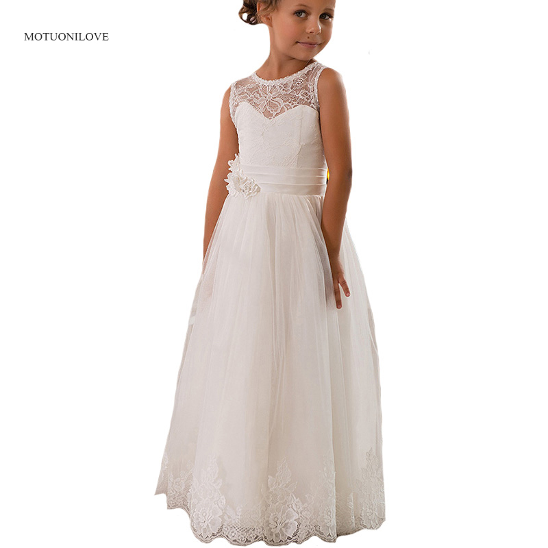 Summer Loving Kids Clothing - อัญมณีแขนกุดลูกไม้สายเด็กเล็กน่ารักดอกไม้สําหรับงานแต่งงานเด็กยาวฤดูร้อนเสื้อผ้า Vestido De Comunion