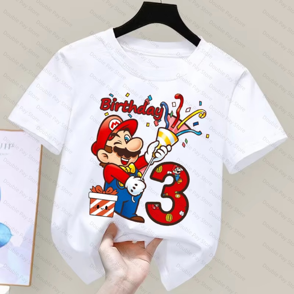 Summer Edit Clothing - เสื้อยืดลายการ์ตูนมาริโอ้สำหรับเด็กชายและเด็กหญิงอายุ 3-8 ปี คอกลม แขนสั้น ทรงหลวม