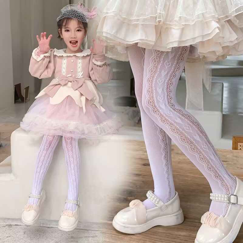 Summer Loving Kids Clothing - ถุงน่องเด็กผู้หญิงลายหัวใจสำหรับฤดูร้อน ระบายอากาศได้ดี สวมใส่สบาย สีดำ สีขาว เหมาะสำหรับเต้นรำ