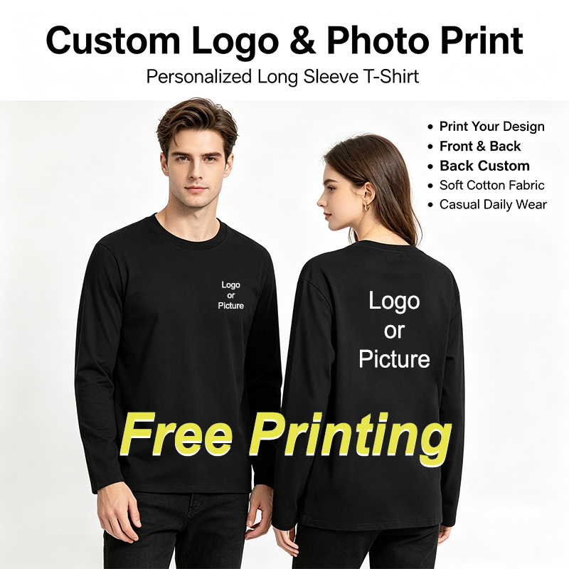 Summer Clothing Men - เสื้อยืดแขนยาวผ้าฝ้ายแบบกำหนดเองได้ แฟชั่นผู้ชาย พิมพ์ลาย คอกลม เสื้อยืดผู้หญิง สวมใส่สบายๆ