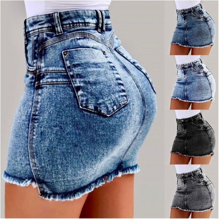 Summer Clothing Options - ใหม่เอวสูงขอบหยาบสะโพกห่อ DENIM กระโปรงสั้นเสื้อผ้าผู้หญิงเซ็กซี่ Slim บางอเนกประสงค์และหลายสี
