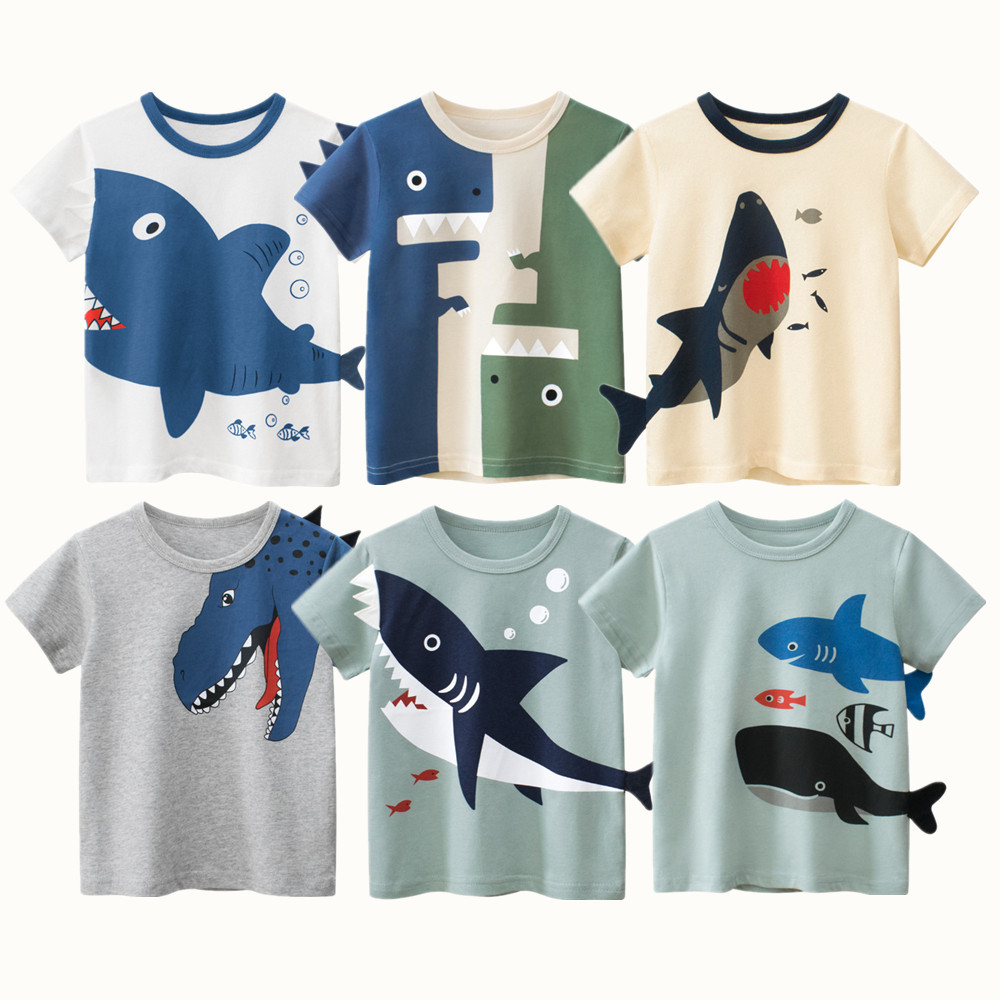 Summer Loving Kids Clothing - 2022เด็กเสื้อผ้าเด็กผ้าฝ้าย100% น่ารัก3D ฉลามไดโนเสาร์การ์ตูนแขนสั้นเสื้อยืดเด็กสบายๆกีฬา Tees Tops