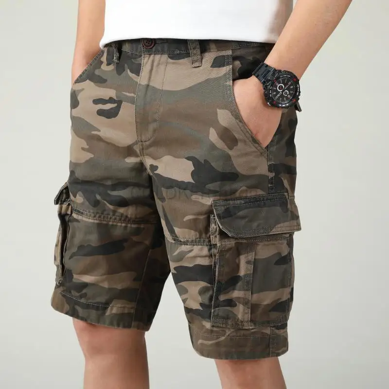 Vintage Summer Clothing Brand - Camouflage Cargo กางเกงขาสั้นสําหรับชายฤดูร้อนกางเกงขาสั้นบุรุษสั้นกางเกง Multi-Pocket กลางแจ้งเสื้อผ้ากางเกง Cargo