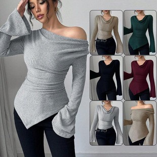 เสื้อผู้หญิงแขนยาว สีพื้น เสื้ - Off Shoulder Blouse บทวิจารณ์และราคา