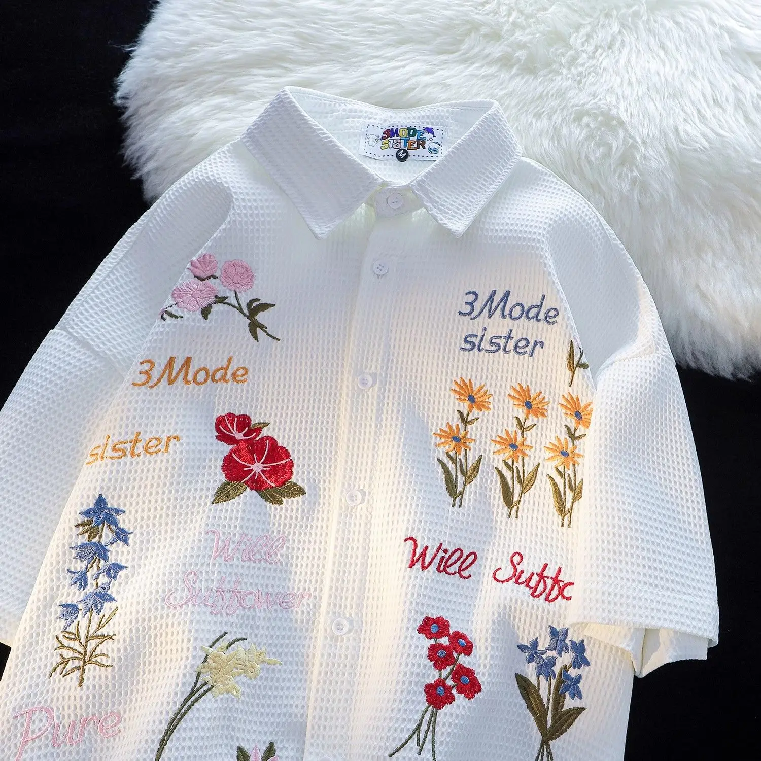 วาฟเฟิลดอกไม้เย็บปักถักร้อยเสื - Summer Clothing Holiday บทวิจารณ์และราคา