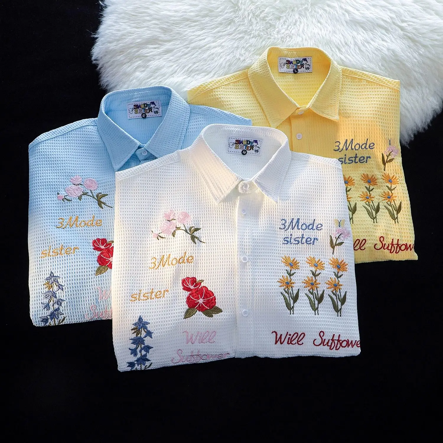 วาฟเฟิลดอกไม้เย็บปักถักร้อยเสื - Summer Clothing Holiday บทวิจารณ์และราคา