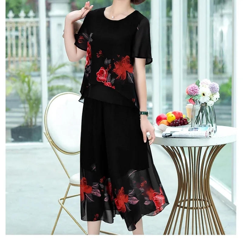 แฟชั่นหรูหราดอกไม้พิมพ์ลูกไม้ช - Summer Clothing For 70 Year Old Woman บทวิจารณ์และราคา