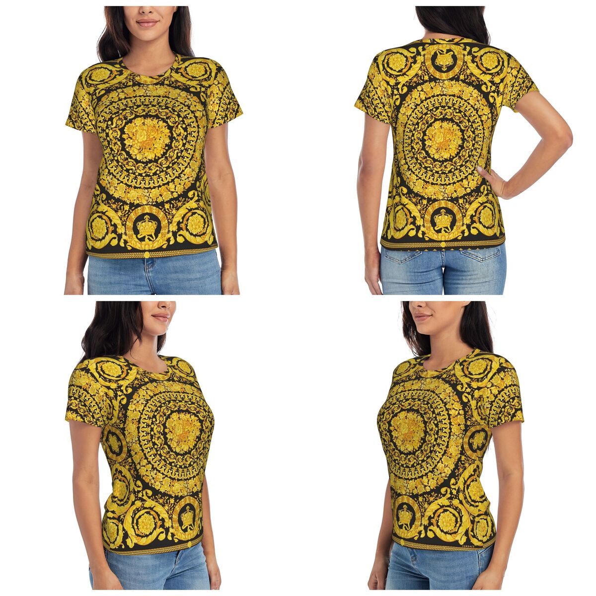 เสื้อยืดลายเหรียญทองตกแต่งสไตล - Summer Clothing For 70 Year Old Woman บทวิจารณ์และราคา