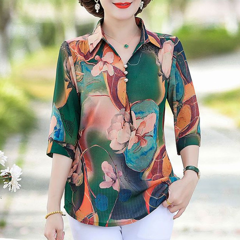 พิมพ์ลายเสื้อวินเทจลายดอกไม้สำ - Summer Clothing For 70 Year Old Woman บทวิจารณ์และราคา