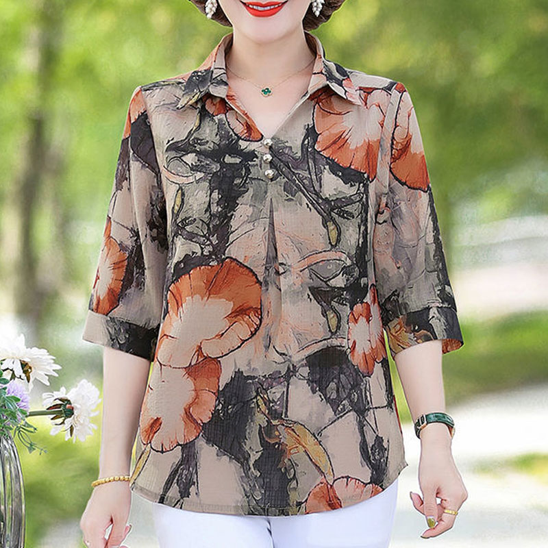 พิมพ์ลายเสื้อวินเทจลายดอกไม้สำ - Summer Clothing For 70 Year Old Woman บทวิจารณ์และราคา