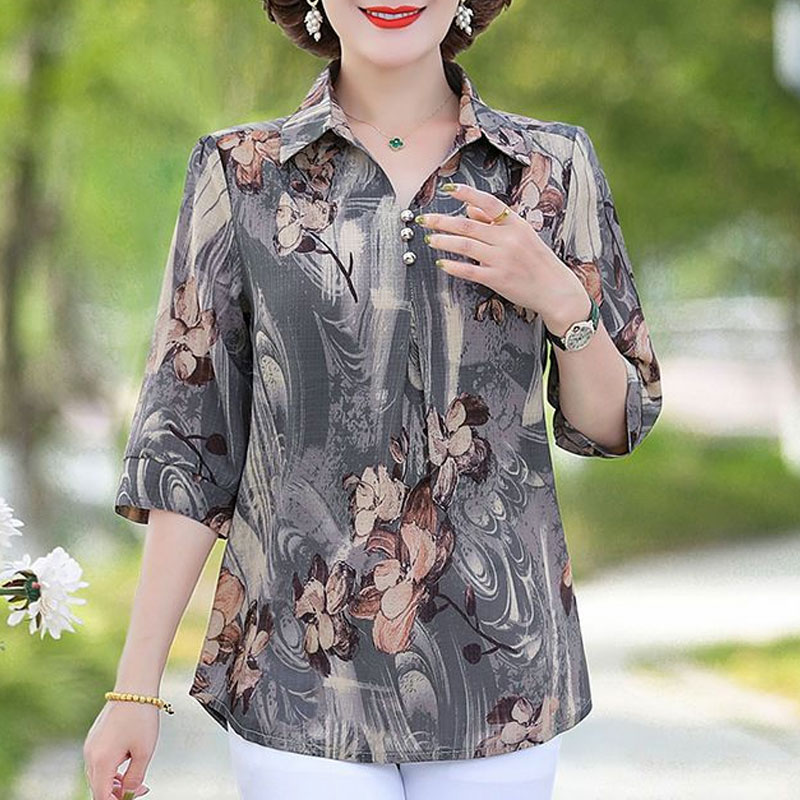 พิมพ์ลายเสื้อวินเทจลายดอกไม้สำ - Summer Clothing For 70 Year Old Woman บทวิจารณ์และราคา