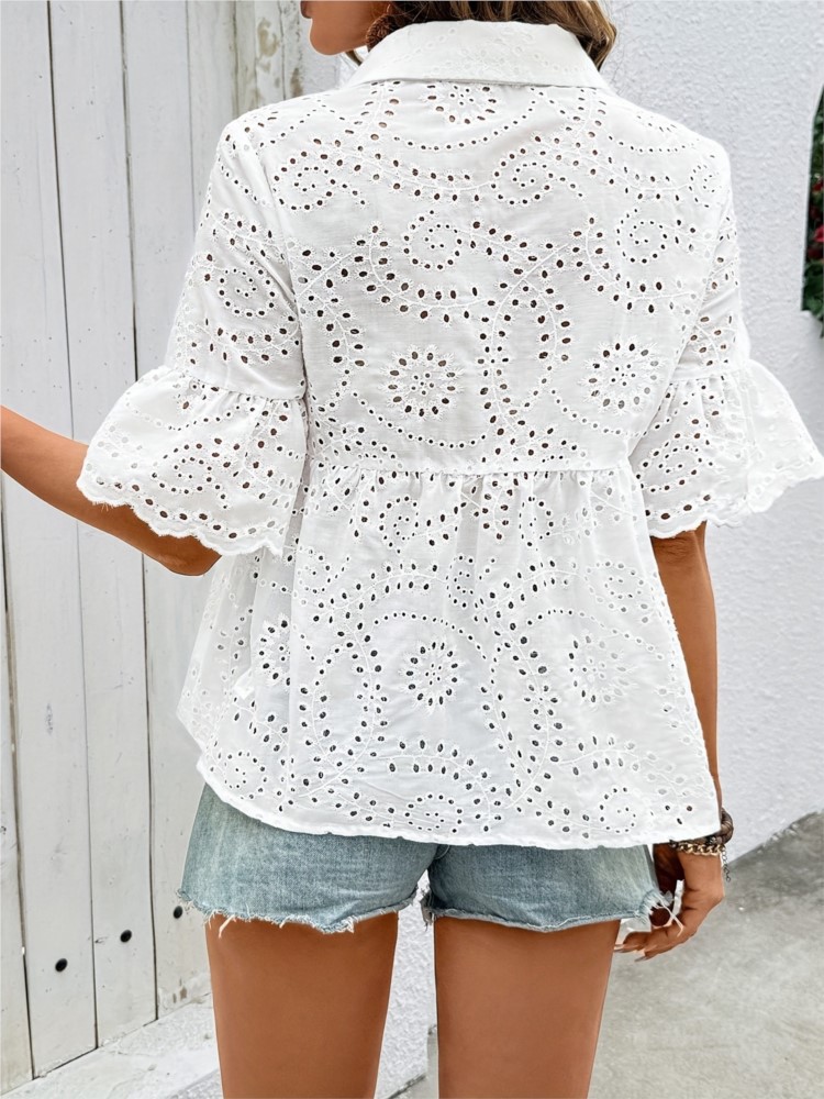 ลูกไม้สีขาวดอกไม้ Hollow เสื้อ - Summer Clothing Holiday บทวิจารณ์และราคา