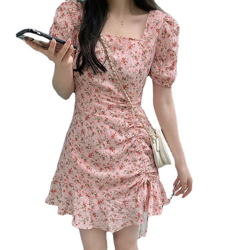 เดรสแขนพองลายดอกไม้ผูกเชือกแสน - Summer Clothing For 70 Year Old Woman บทวิจารณ์และราคา