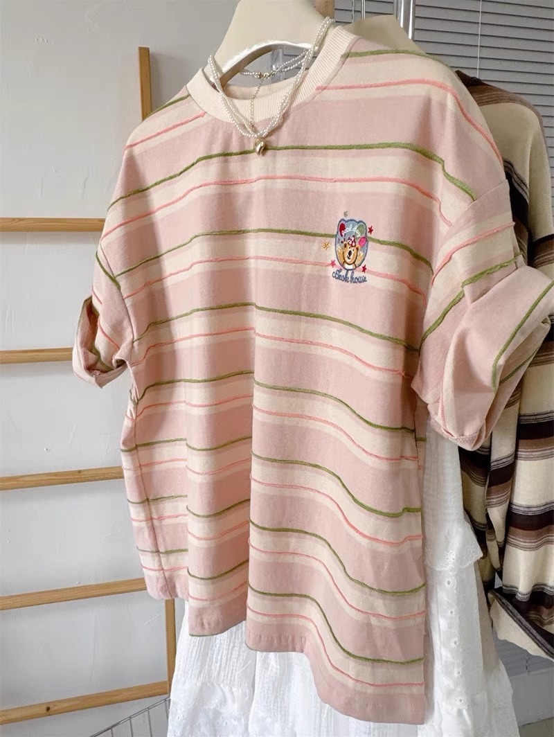 เสื้อยืดแขนสั้นลายทางผ้าฝ้ายแท - Summer Clothing Outlet บทวิจารณ์และราคา
