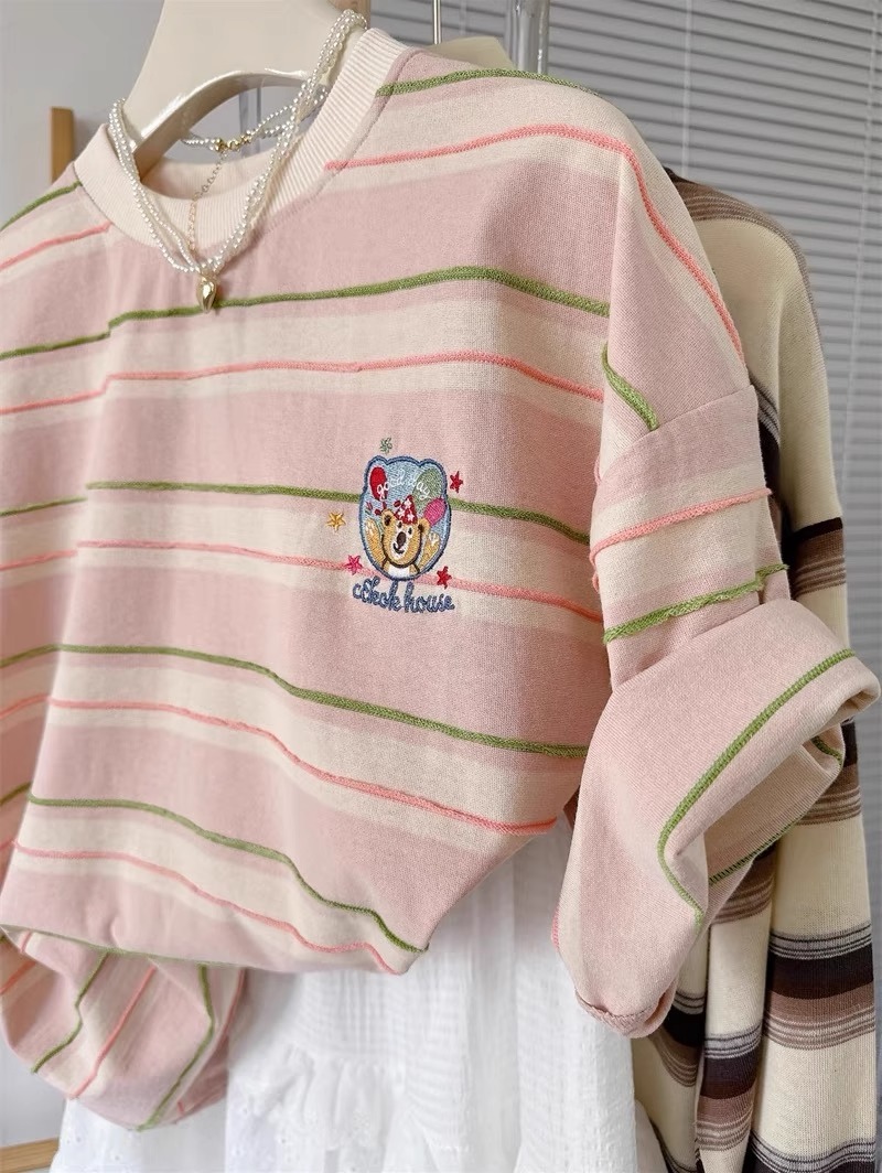 เสื้อยืดแขนสั้นลายทางผ้าฝ้ายแท - Summer Clothing Outlet บทวิจารณ์และราคา