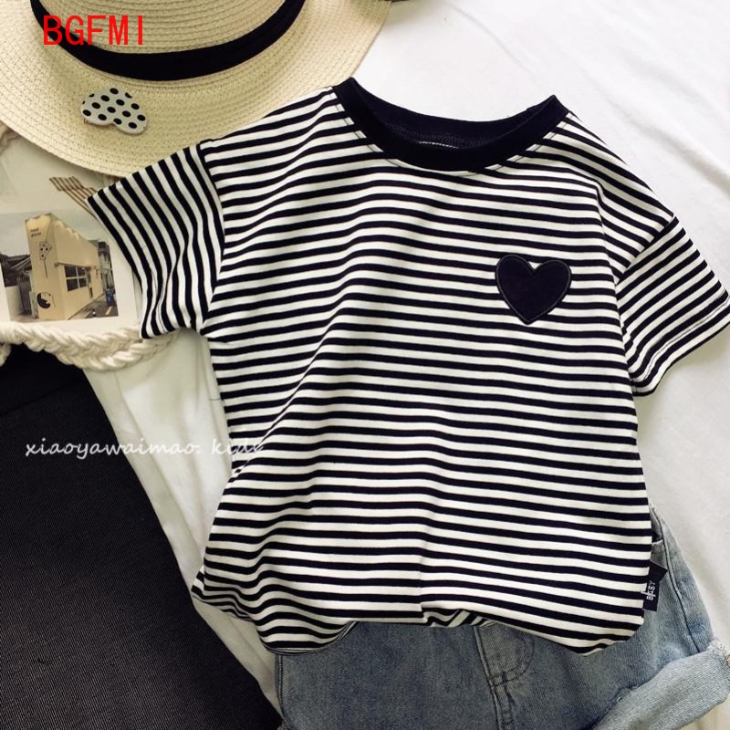 เสื้อยืดแขนสั้นลายทางผ้าฝ้ายเด - Summer Loving Kids Clothing บทวิจารณ์และราคา