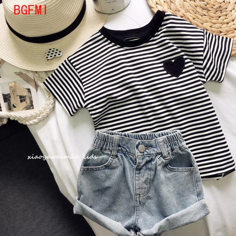 เสื้อยืดแขนสั้นลายทางผ้าฝ้ายเด - Summer Loving Kids Clothing บทวิจารณ์และราคา