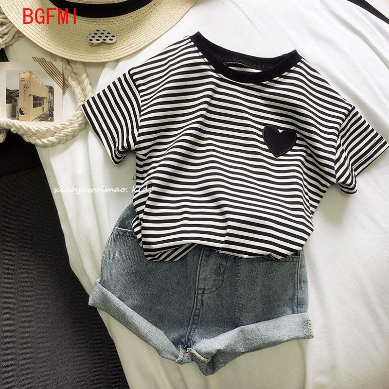 เสื้อยืดแขนสั้นลายทางผ้าฝ้ายเด - Summer Loving Kids Clothing บทวิจารณ์และราคา